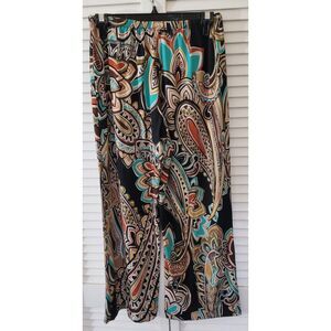 Wide Leg Palazzo Pants with Multicolor Paisley Design by Melisa Paige – Size S